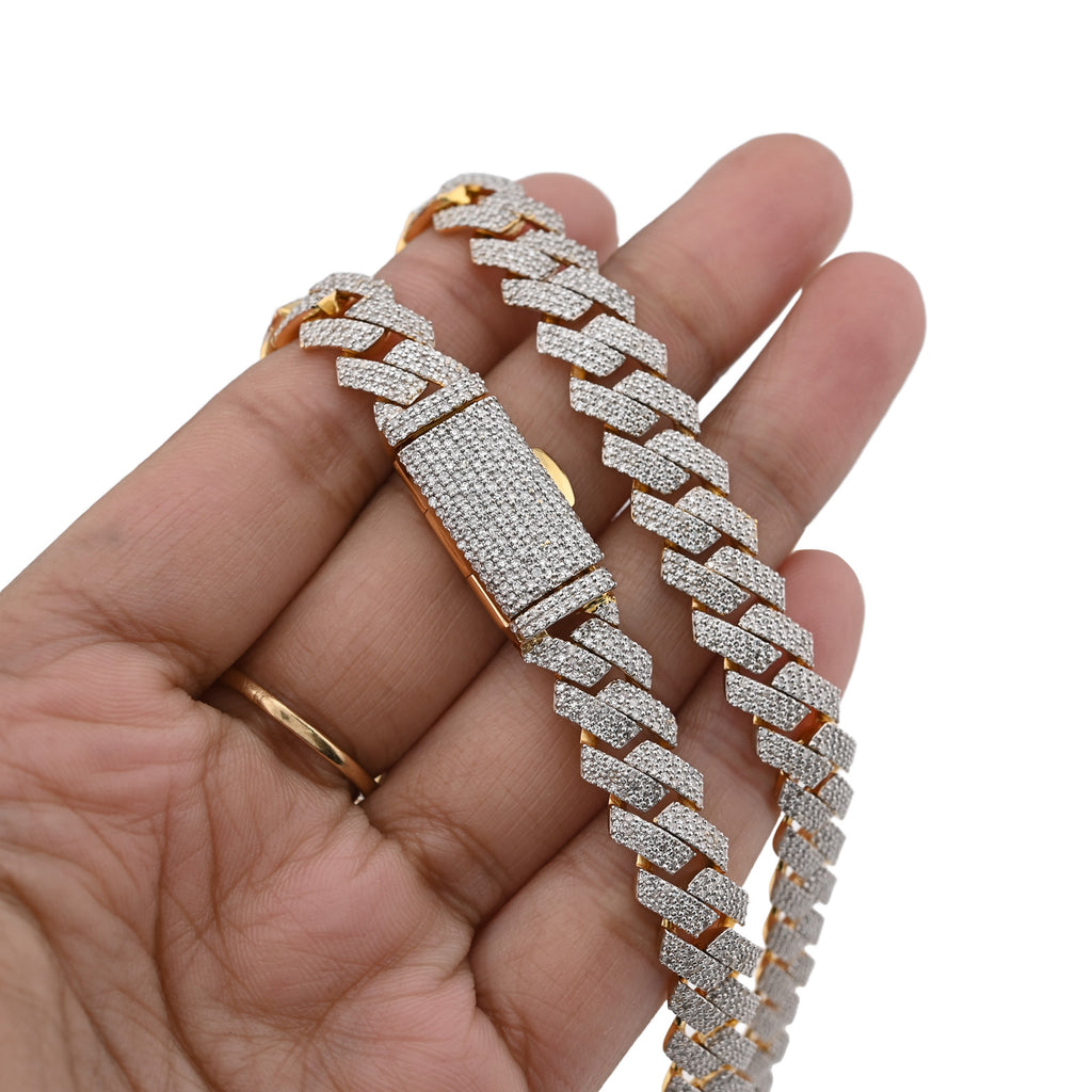 10K Yellow Gold 16.89 CT Natural Diamond Flower Setting Tennis Chain 22" Men's