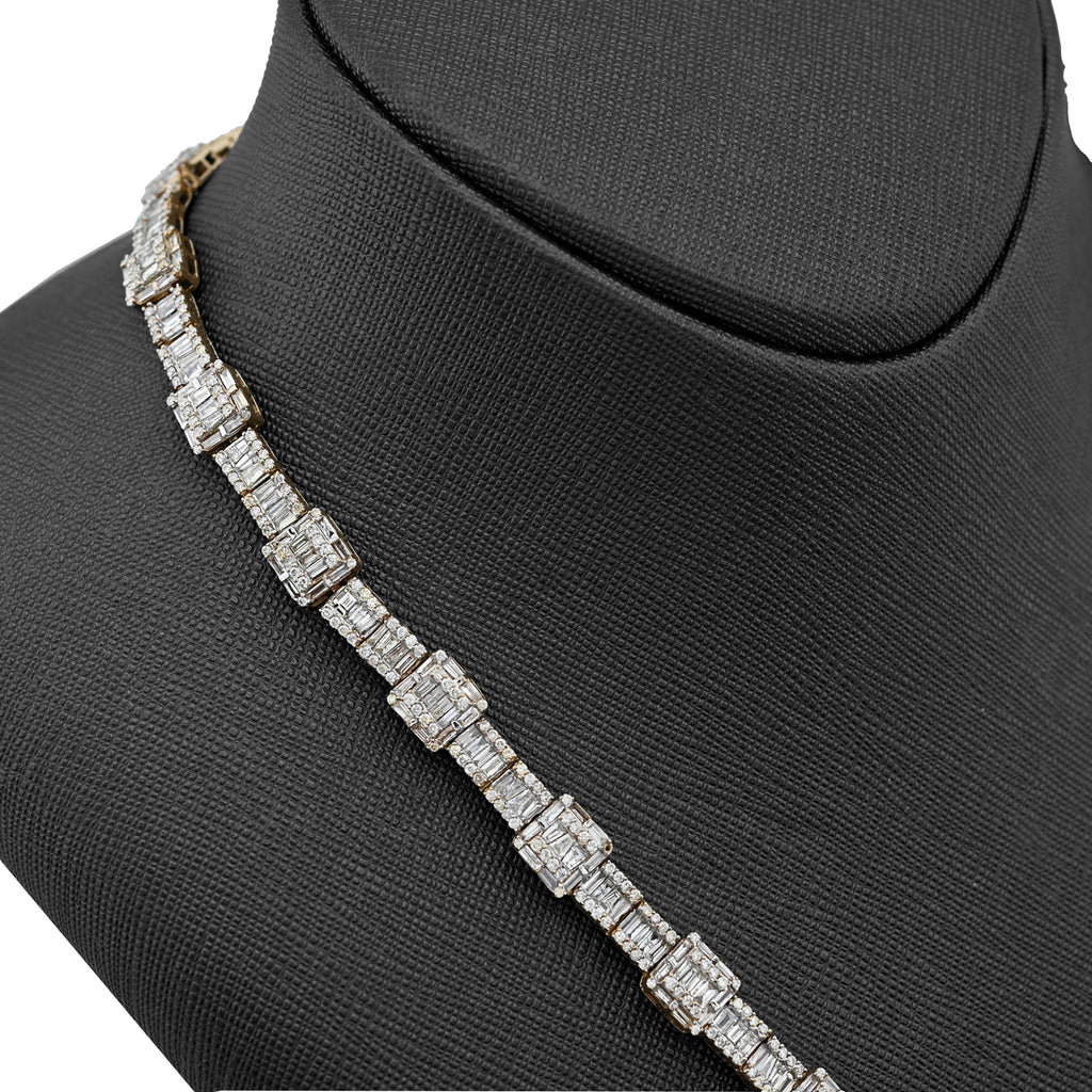 10K Yellow Gold 22CT Baguette/Round Natural Diamond Square and Rect Link Shape Mens Necklace 22"