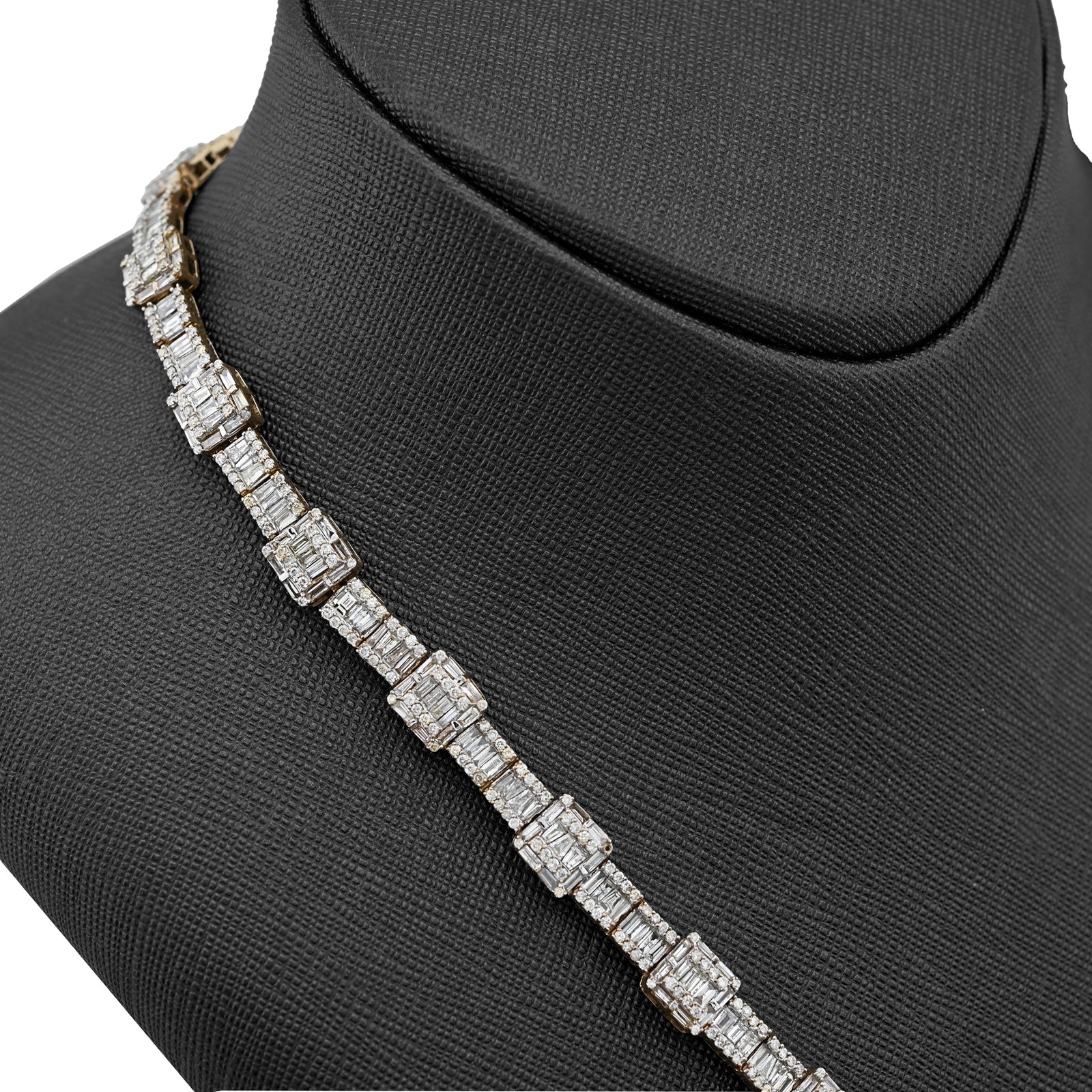 10K Yellow Gold 22CT Baguette/Round Natural Diamond Square and Rect Link Shape Mens Necklace 22"