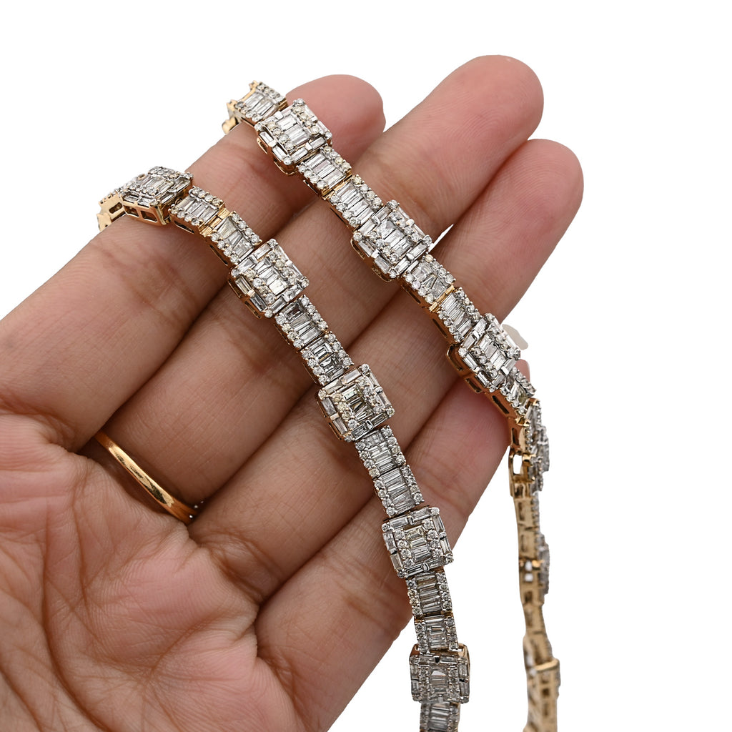 10K Yellow Gold 22CT Baguette/Round Natural Diamond Square and Rect Link Shape Mens Necklace 22"
