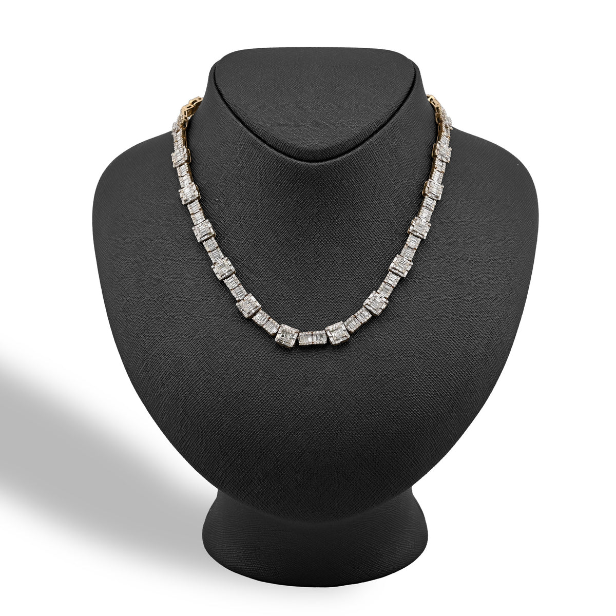 10K Yellow Gold 22CT Baguette/Round Natural Diamond Square and Rect Link Shape Mens Necklace 22"