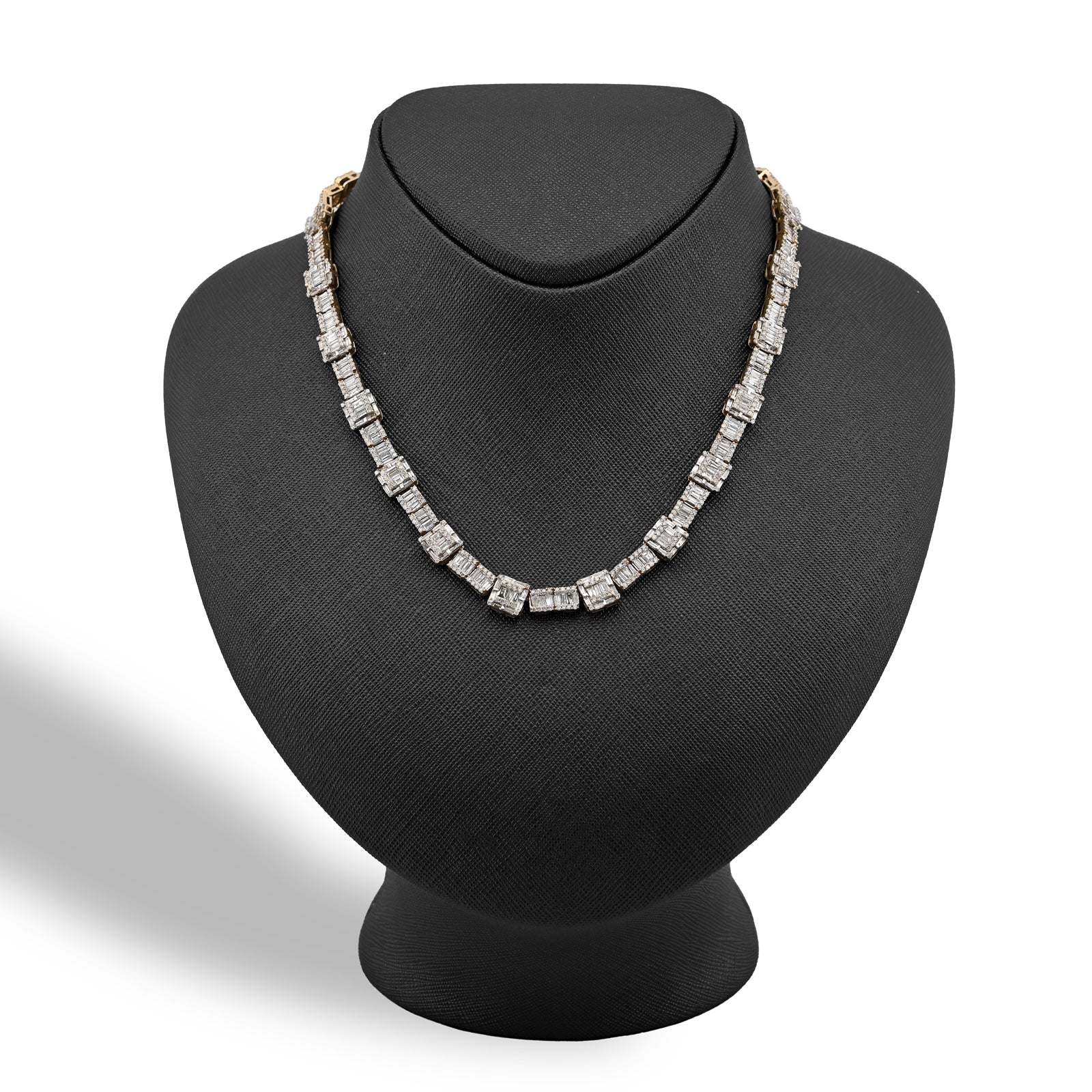 10K Yellow Gold 22CT Baguette/Round Natural Diamond Square and Rect Link Shape Mens Necklace 22"