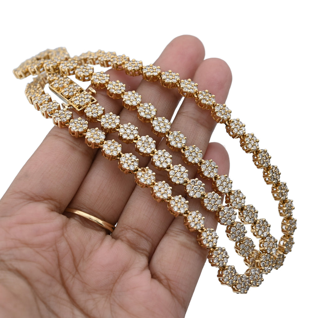 10K Yellow Gold 16 CT Natural Diamond Flower Setting Tennis Chain 22" Men's Necklace