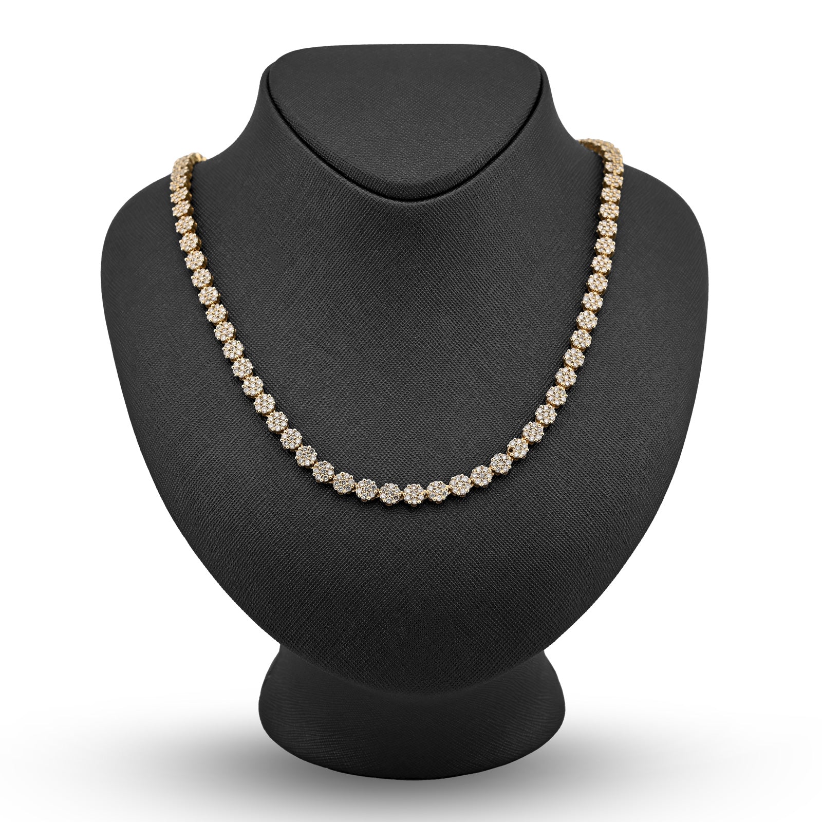 10K Yellow Gold 16 CT Natural Diamond Flower Setting Tennis Chain 22" Men's Necklace