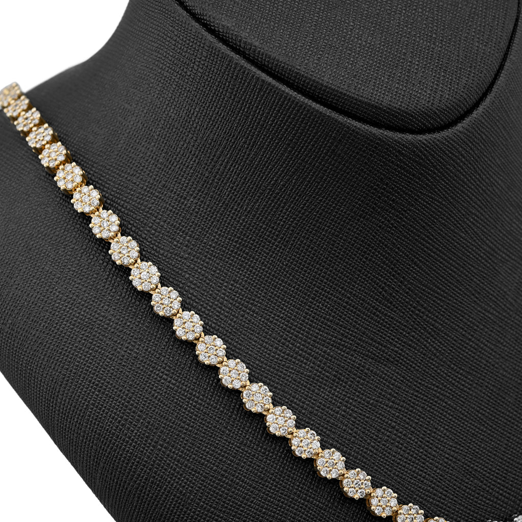 10K Yellow Gold 16 CT Natural Diamond Flower Setting Tennis Chain 22" Men's Necklace