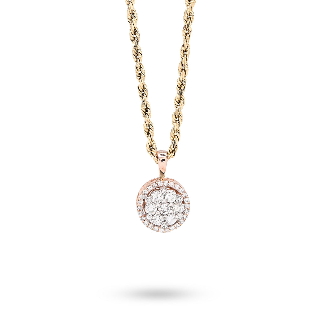 10K Rose Gold 1 CT Natural Diamond Flower Cluster Pendant Women small Charm