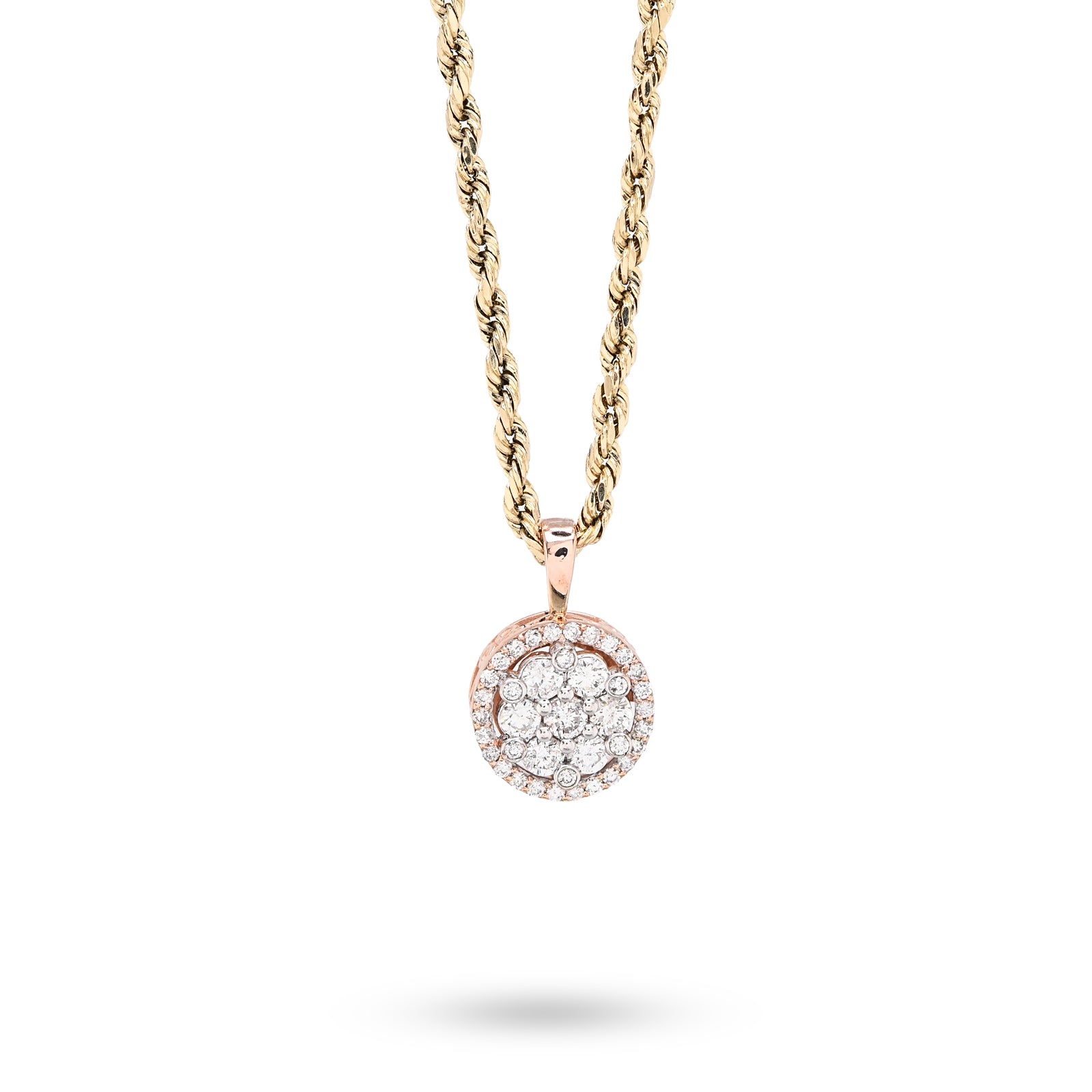 10K Rose Gold 1 CT Natural Diamond Flower Cluster Pendant Women small Charm