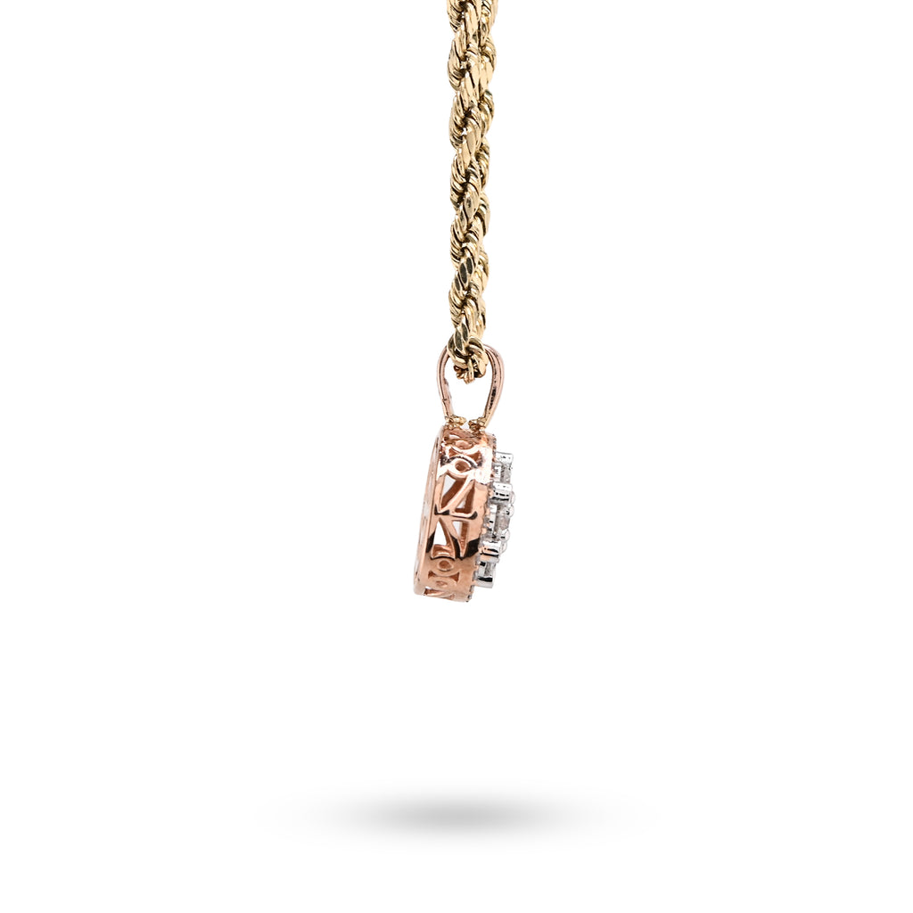 10K Rose Gold 1 CT Natural Diamond Flower Cluster Pendant Women small Charm