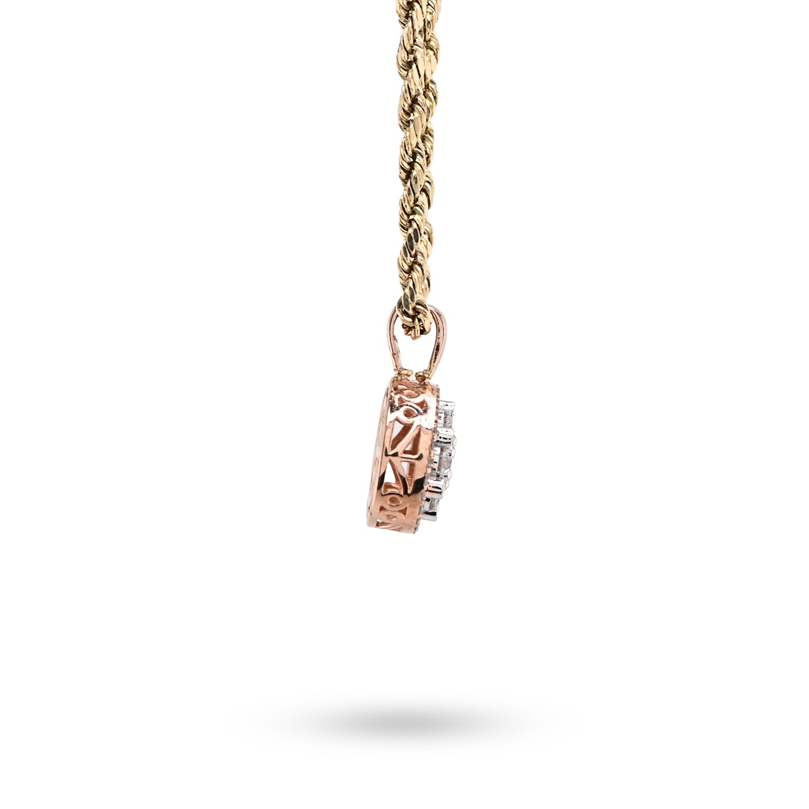 10K Rose Gold 1 CT Natural Diamond Flower Cluster Pendant Women small Charm