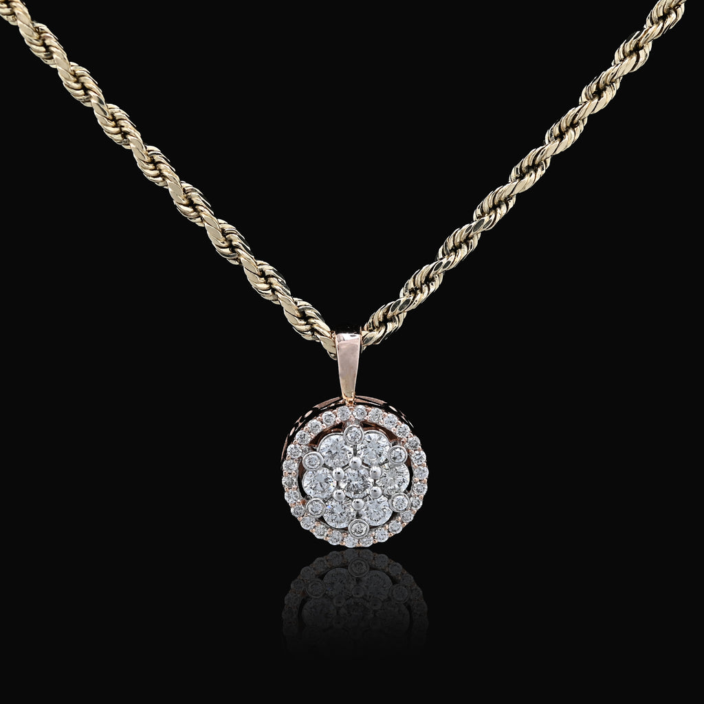 10K Rose Gold 1 CT Natural Diamond Flower Cluster Pendant Women small Charm