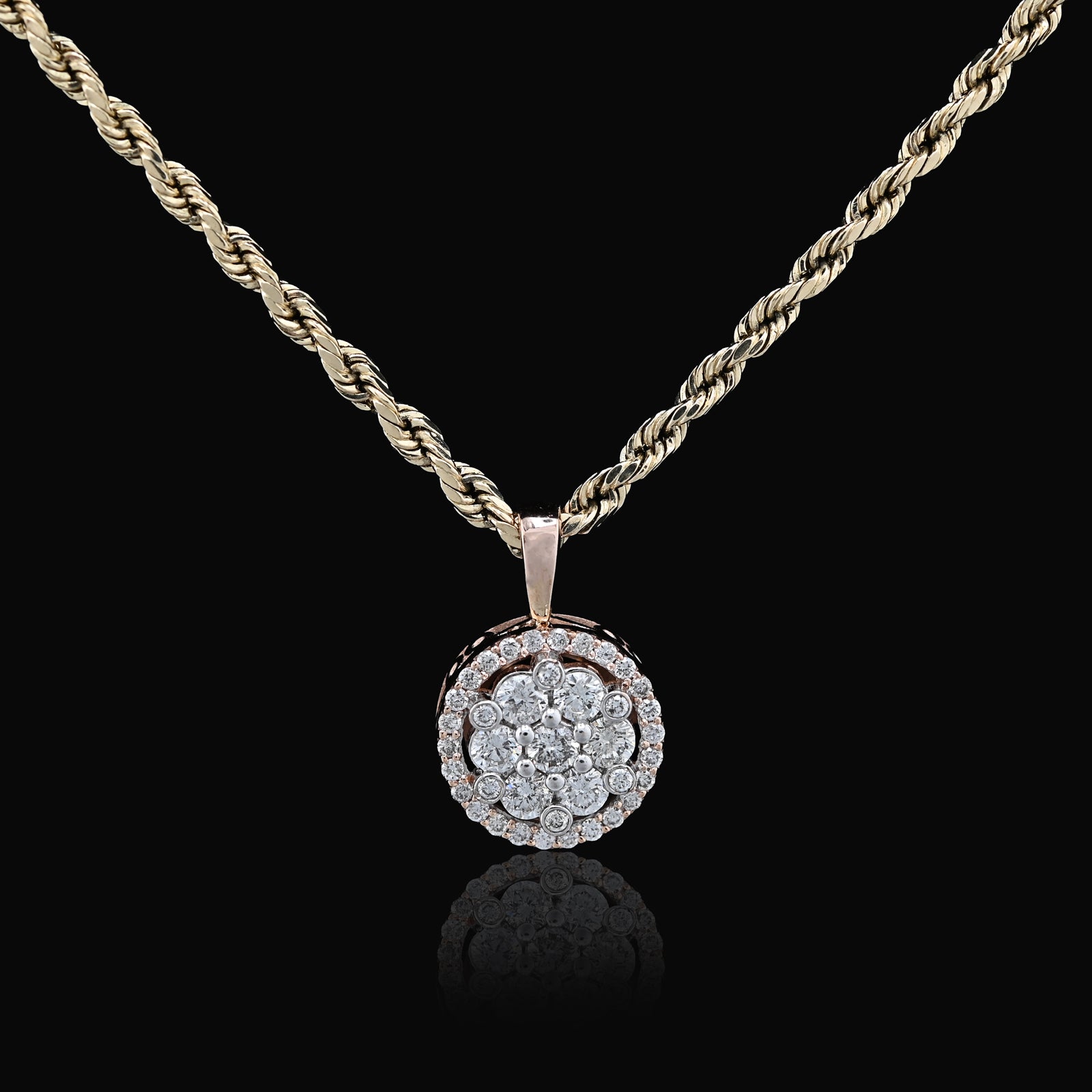 10K Rose Gold 1 CT Natural Diamond Flower Cluster Pendant Women small Charm