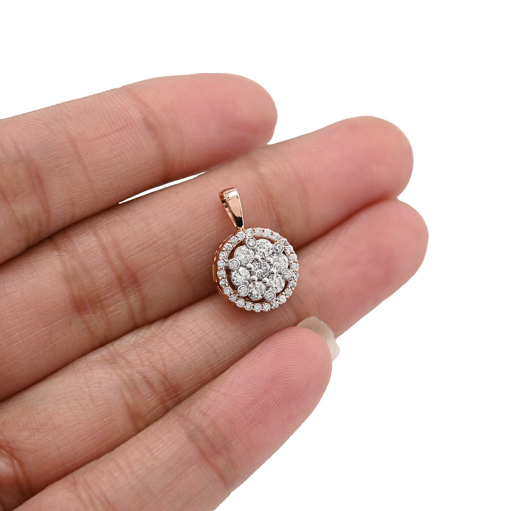 10K Rose Gold 1 CT Natural Diamond Flower Cluster Pendant Women small Charm