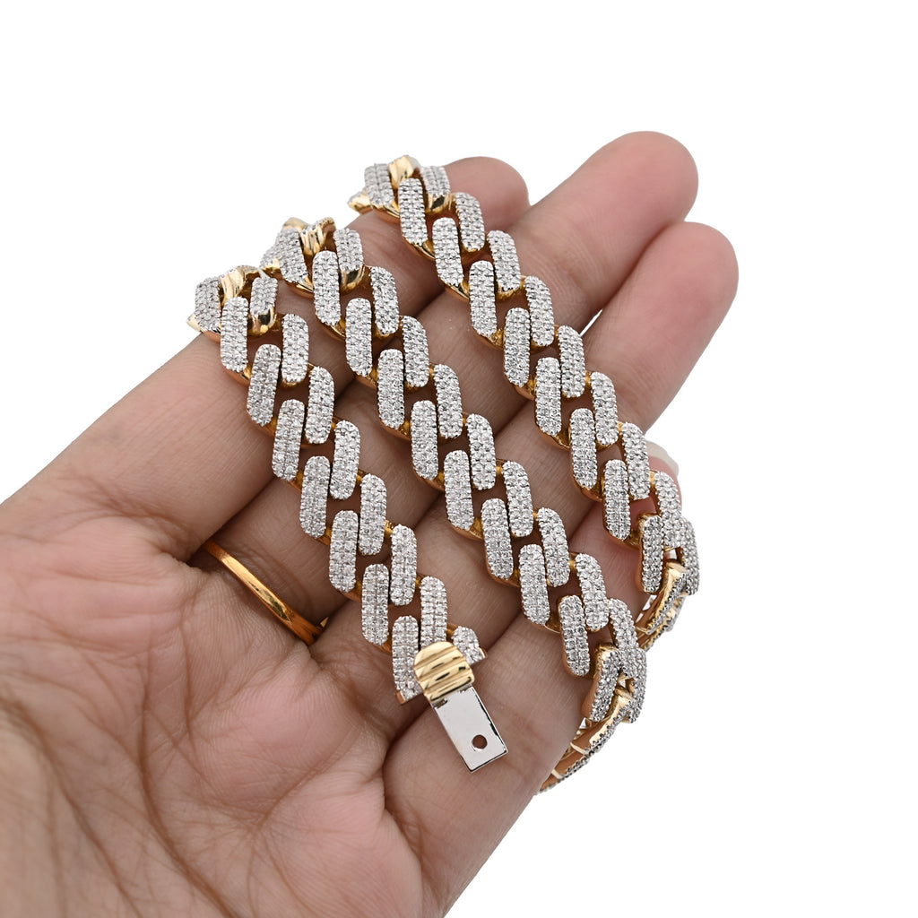 10K Yellow Gold 6.74 CT Natural Diamond 11 MM Cuban Link Chain 18" Men Necklace