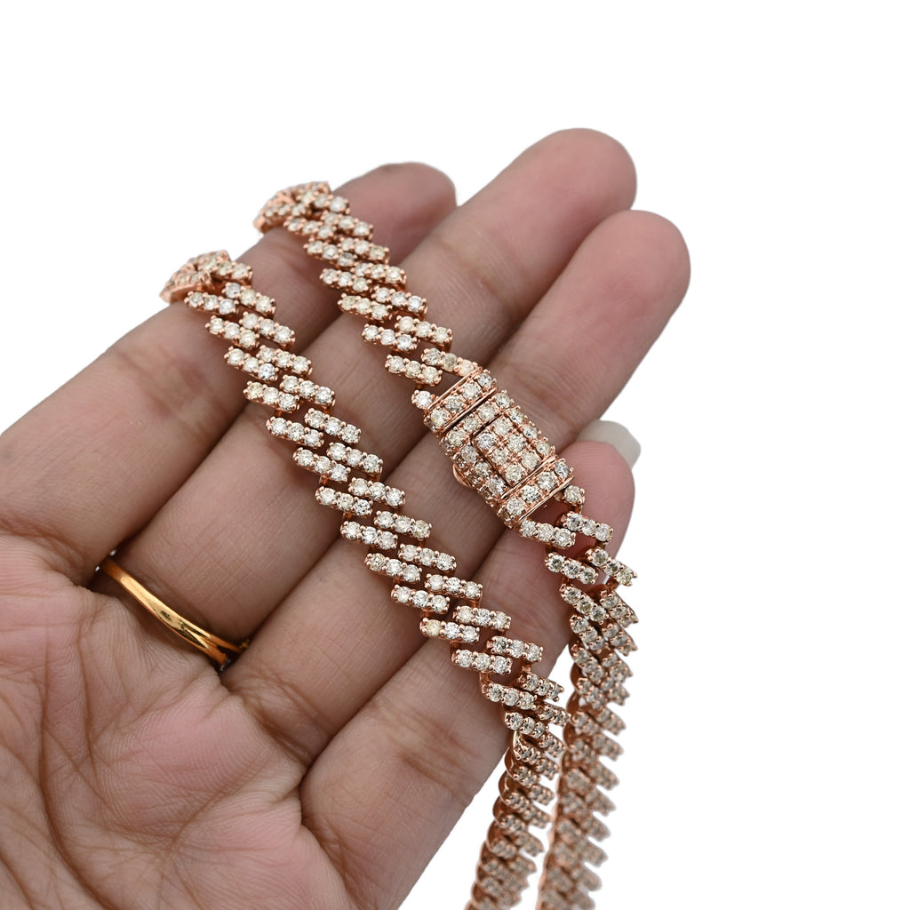 10K Rose Gold 18 CT Natural Diamond 8 MM Cuban link Chain 21" Men Women Necklace