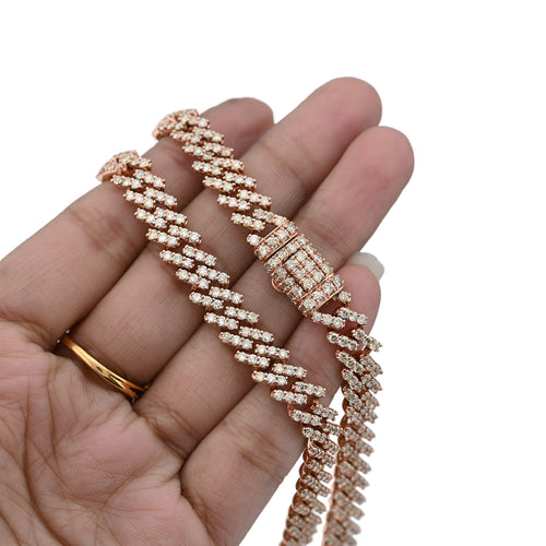 10K Rose Gold 18 CT Natural Diamond 8 MM Cuban link Chain 21" Men Women Necklace