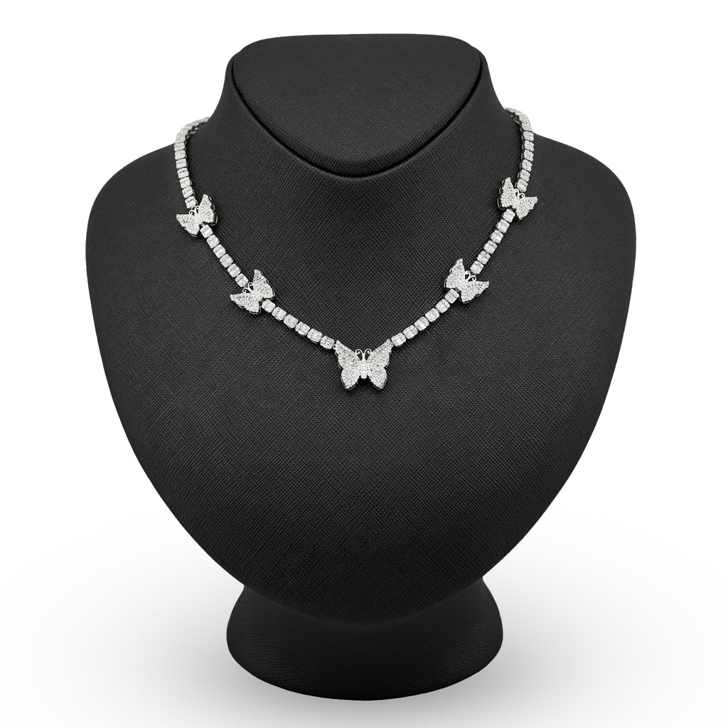 10K White Gold 5.48 CT Round & baguette Natural Diamond Butterfly Tennis Chain 18" Women Necklace 26.5 g