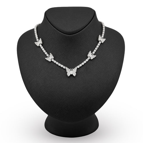 10K White Gold 5.48 CT Round & baguette Natural Diamond Butterfly Tennis Chain 18" Women Necklace 26.5 g