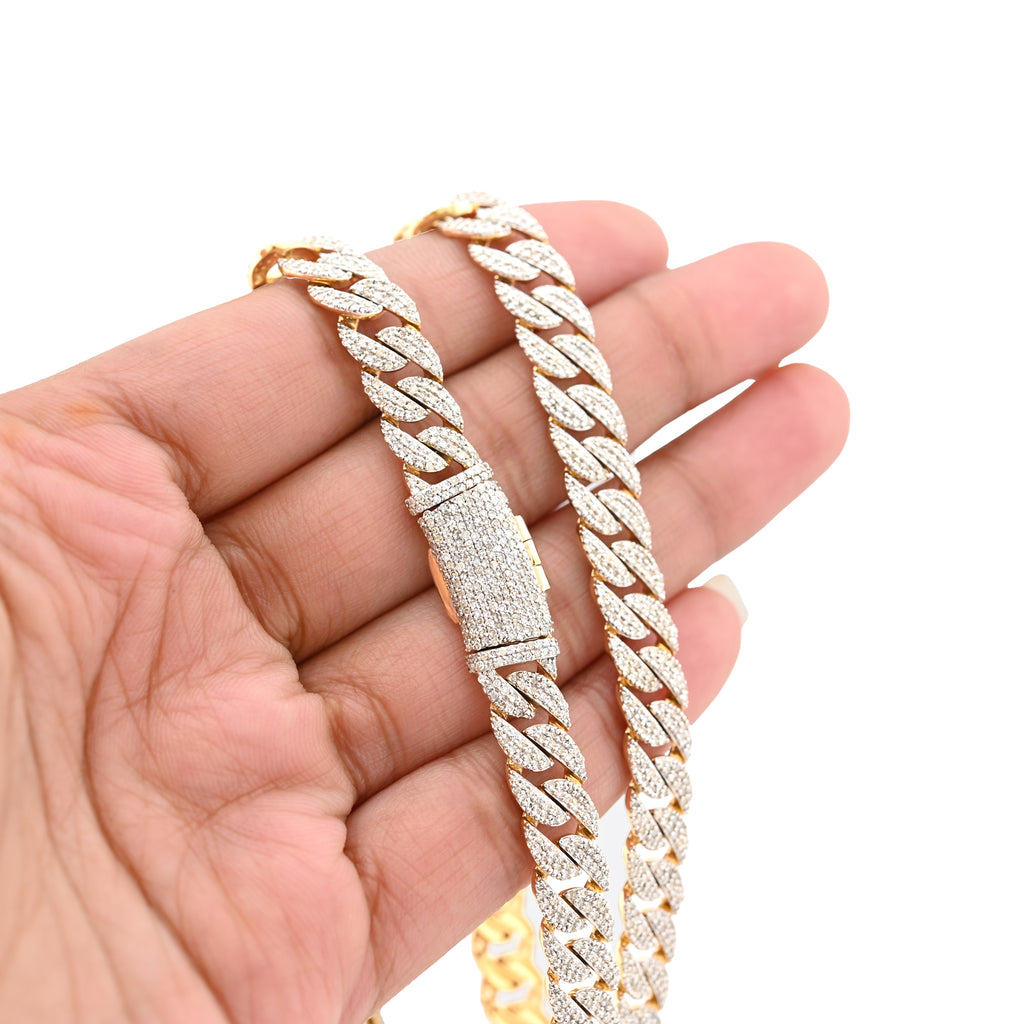 10K Yellow Gold 9 CT Natural Diamond Cuban Link Chain 8 MM Men 20" Necklace