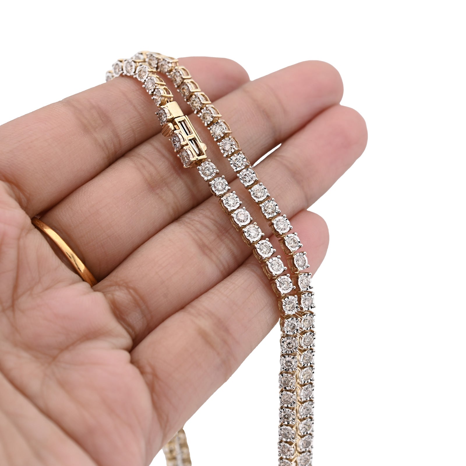 10K Yellow Gold 9.50 CT Natural Diamond Illusion Set Tennis Chain 3 MM 24" Men Necklace