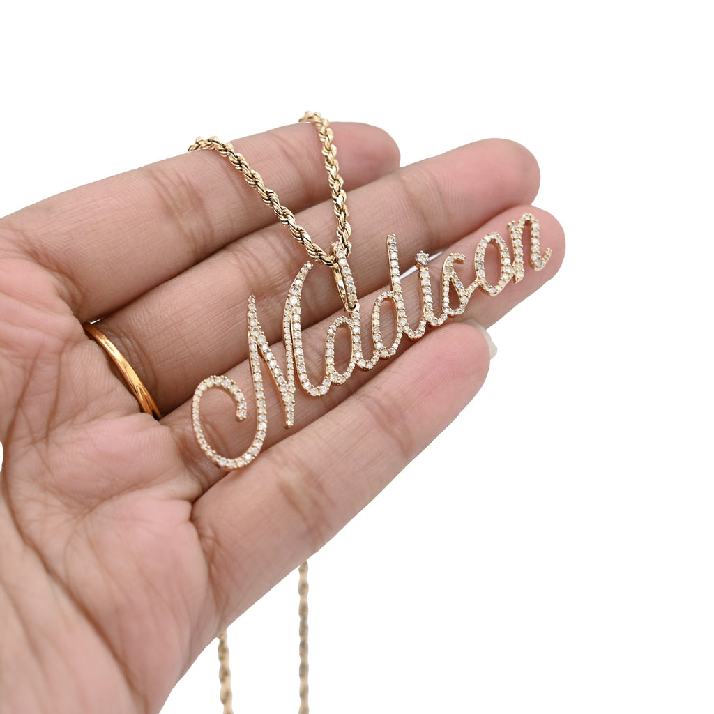 10K Yellow Gold 1.5 CT Natural Diamond "MADISON" Name Pendant 5.0 g Women Charm