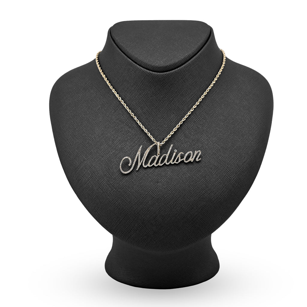 10K Yellow Gold 1.5 CT Natural Diamond "MADISON" Name Pendant 5.0 g Women Charm
