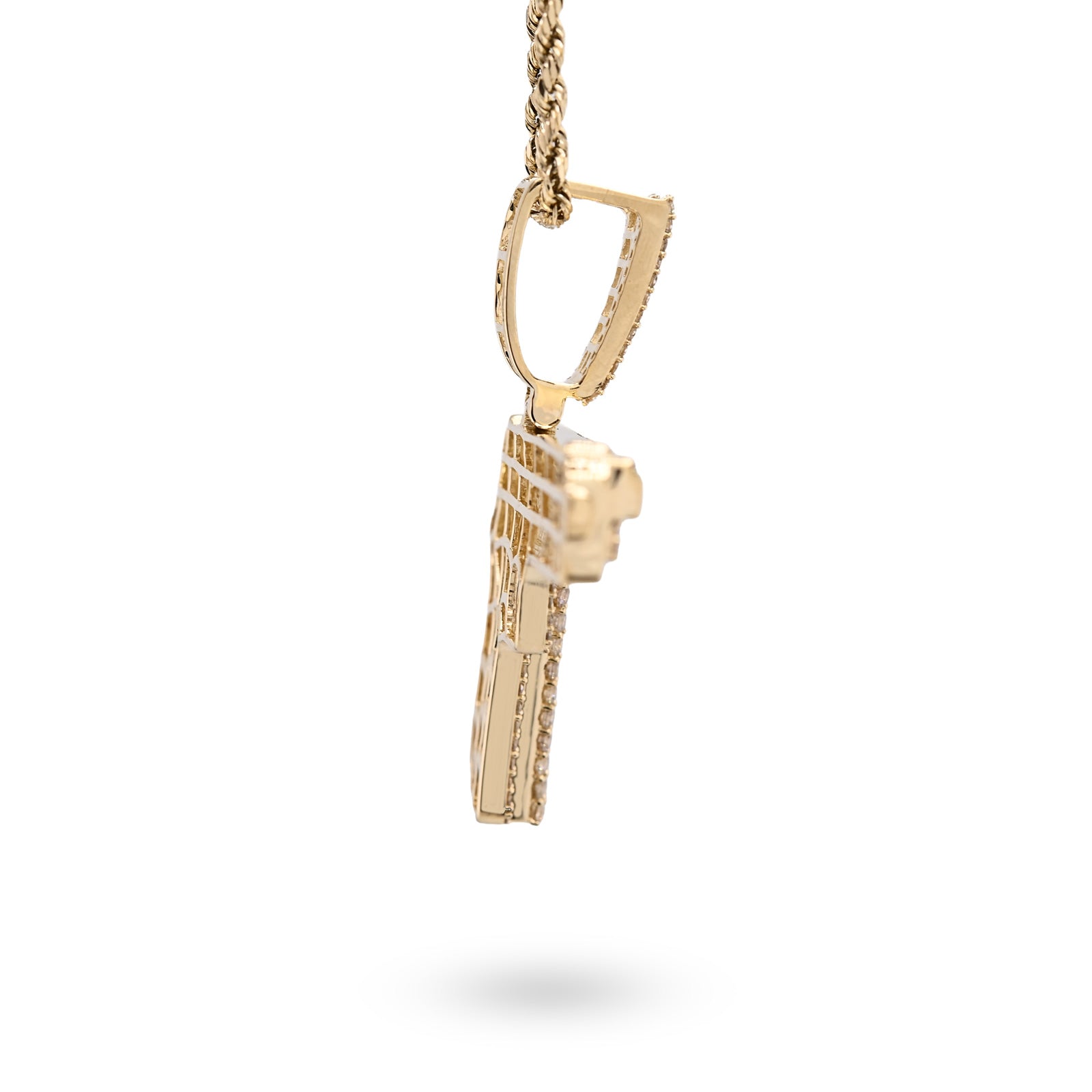 10K Yellow Gold 4.50 CT Natural Diamond Round/Baguette Gun Pendant Men's Charm 12.3 g