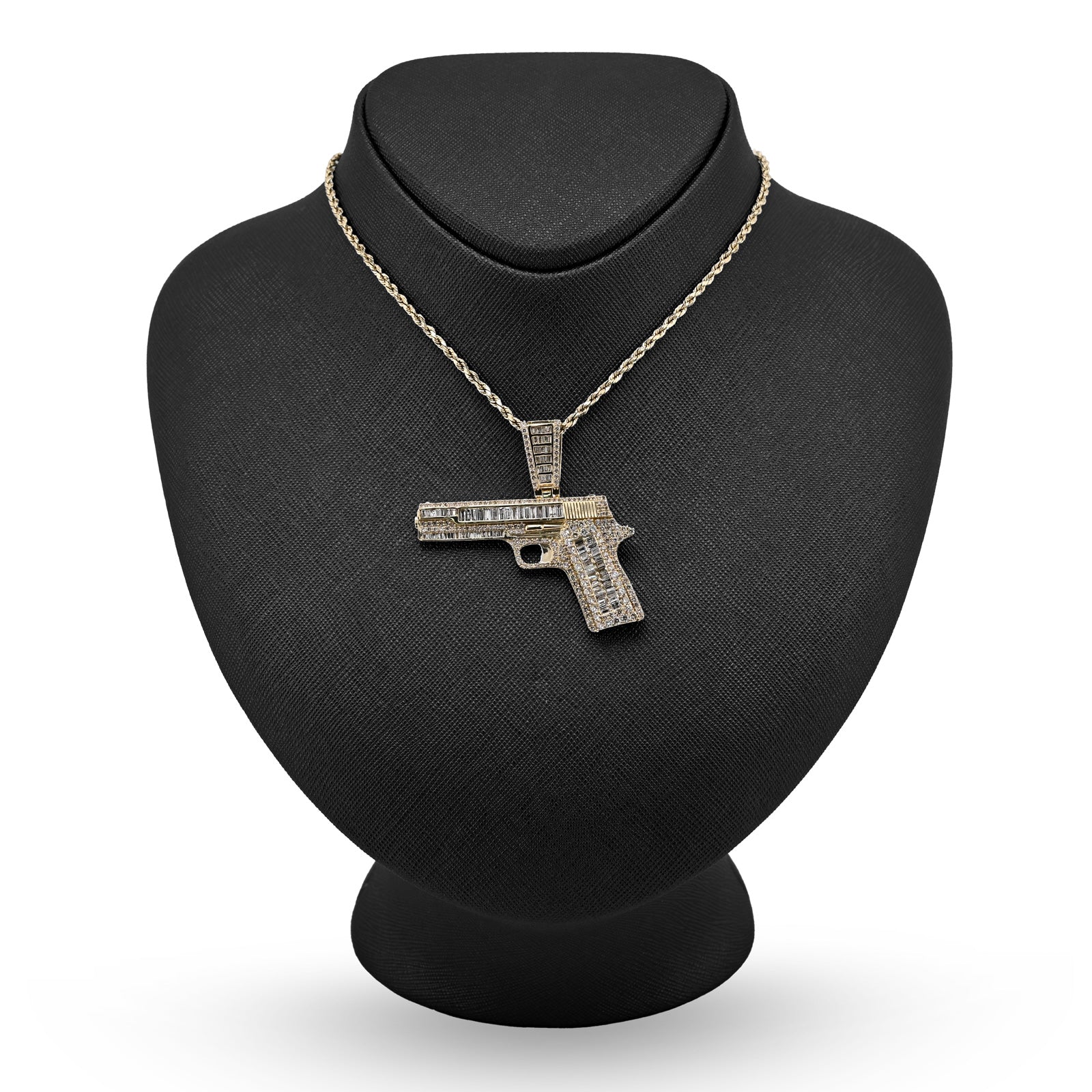 10K Yellow Gold 4.50 CT Natural Diamond Round/Baguette Gun Pendant Men's Charm 12.3 g