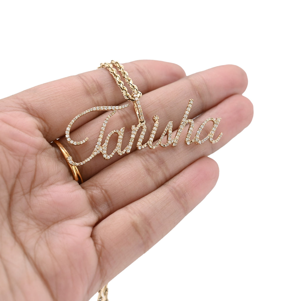10K Yellow Gold 1.25 CT Natural Diamond "TANISHA" Name Pendant 3.6 g Women Charm