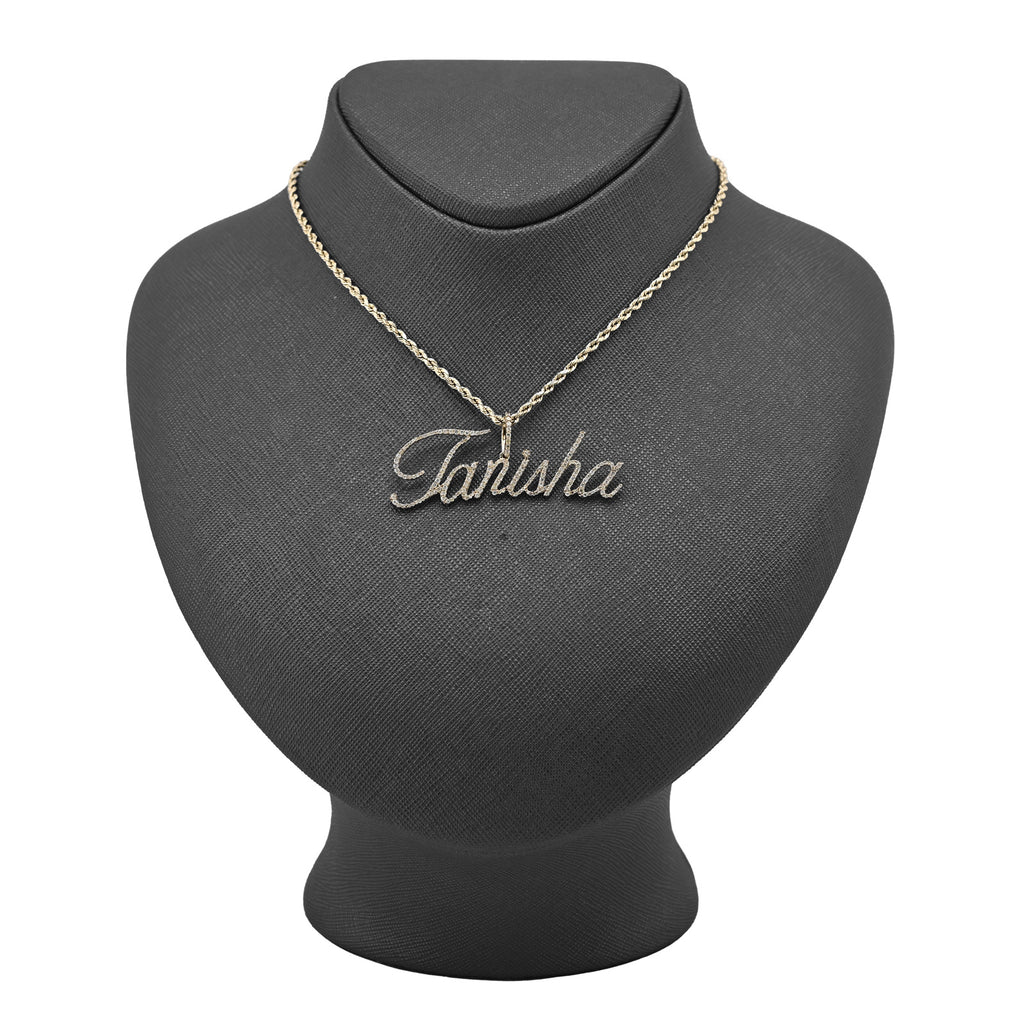 10K Yellow Gold 1.25 CT Natural Diamond "TANISHA" Name Pendant 3.6 g Women Charm