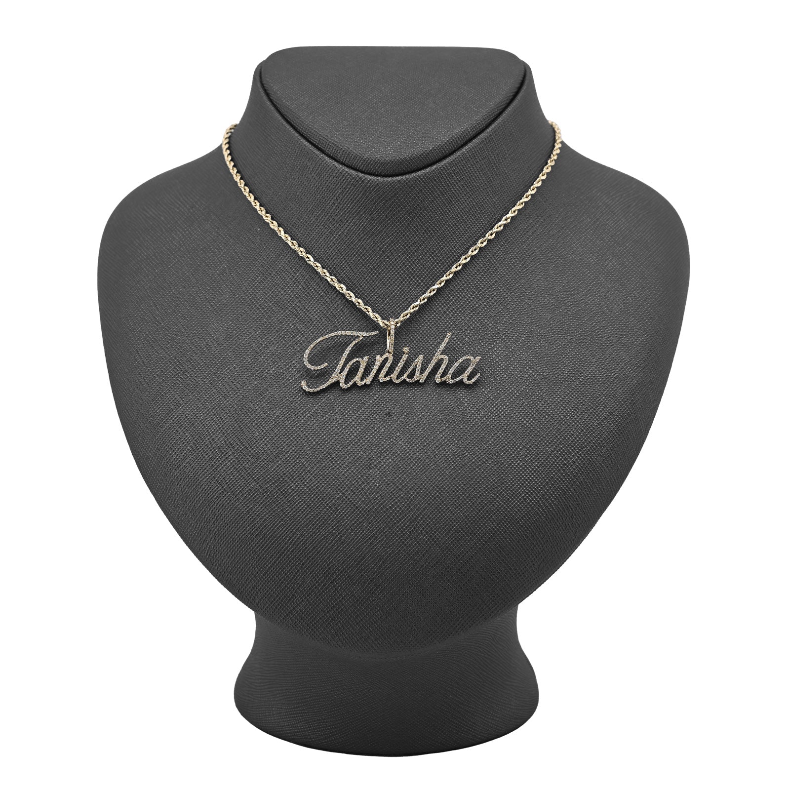 10K Yellow Gold 1.25 CT Natural Diamond "TANISHA" Name Pendant 3.6 g Women Charm