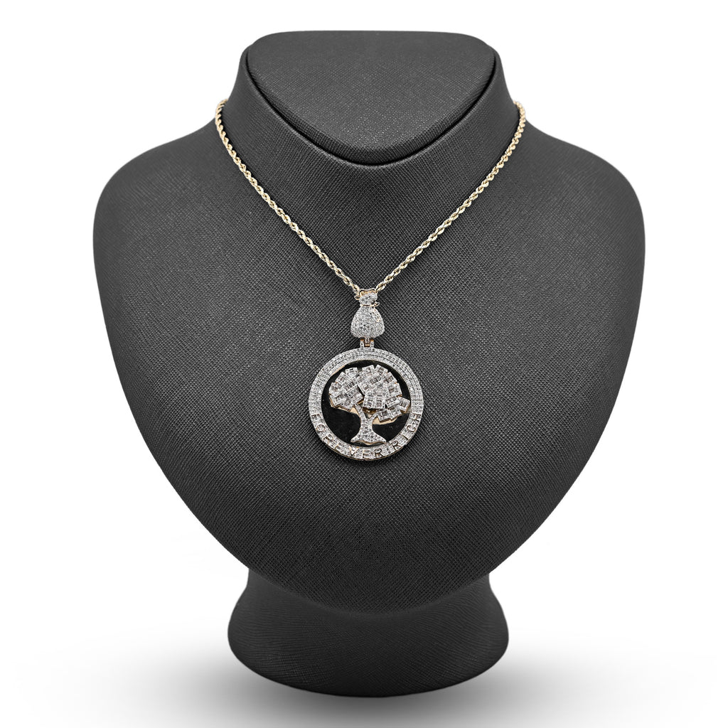 10K Yellow Gold 3.50 CT Natural Diamond Round/Baguette "Forever Rich" $ Tree Pendant 15.4 g Charm