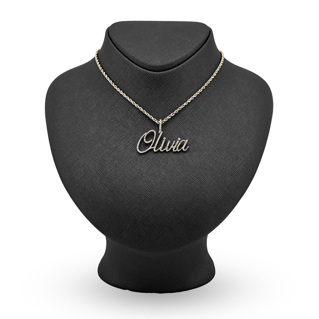 10K Yellow Gold 1 CT Natural Diamond "OLIVIA" Name Pendant 3.0 g Women Charm