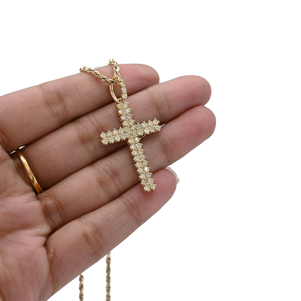 10K Yellow Gold 1.2 CT Natural Diamond Religious Cross Pendant Men Women Charm