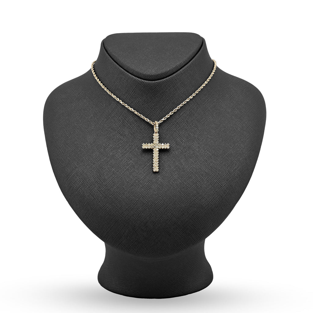 10K Yellow Gold 1.2 CT Natural Diamond Religious Cross Pendant Men Women Charm