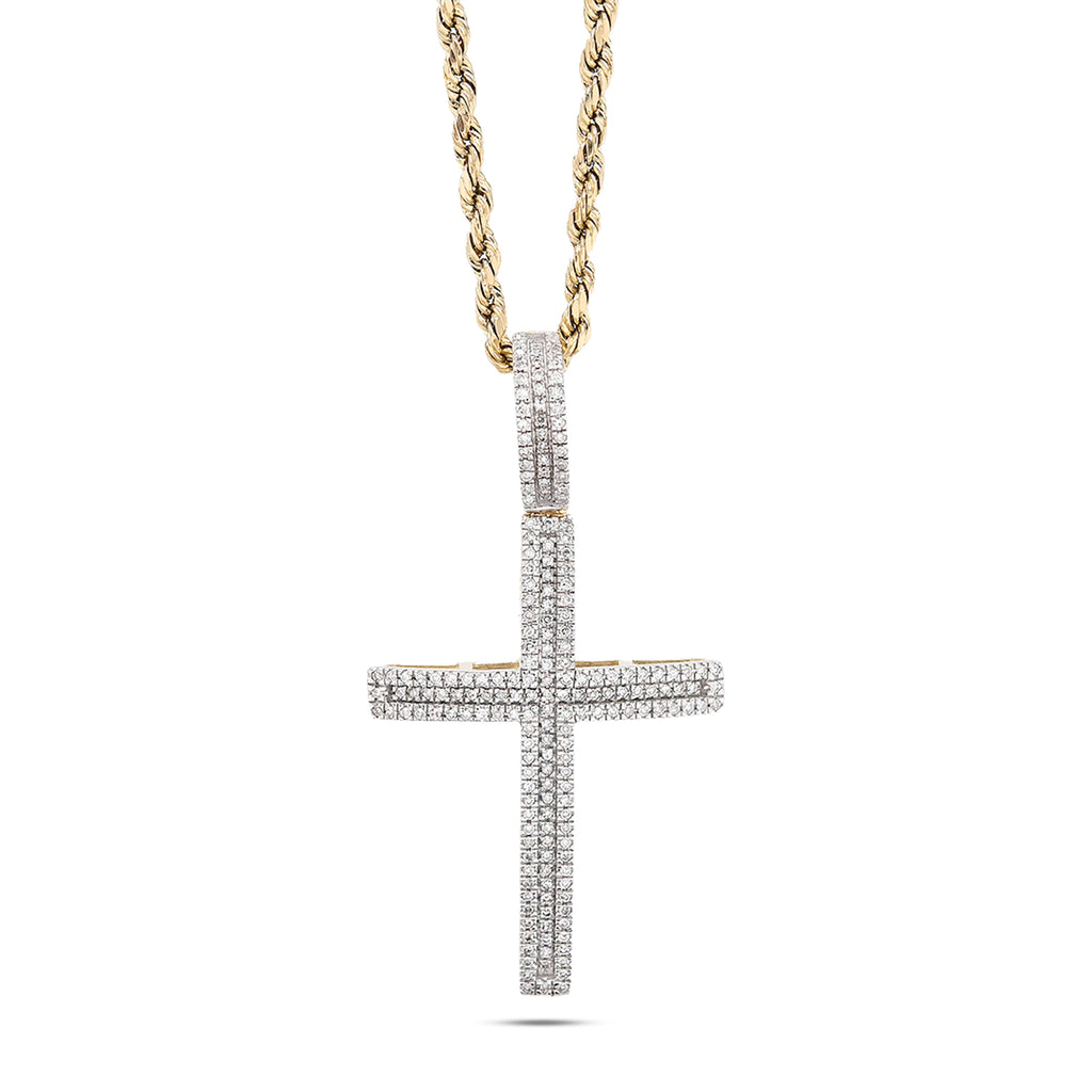 10k Yellow Gold 0.45 CTW Natural Diamond Religvious Cross Charm Pendant 4g Men Women