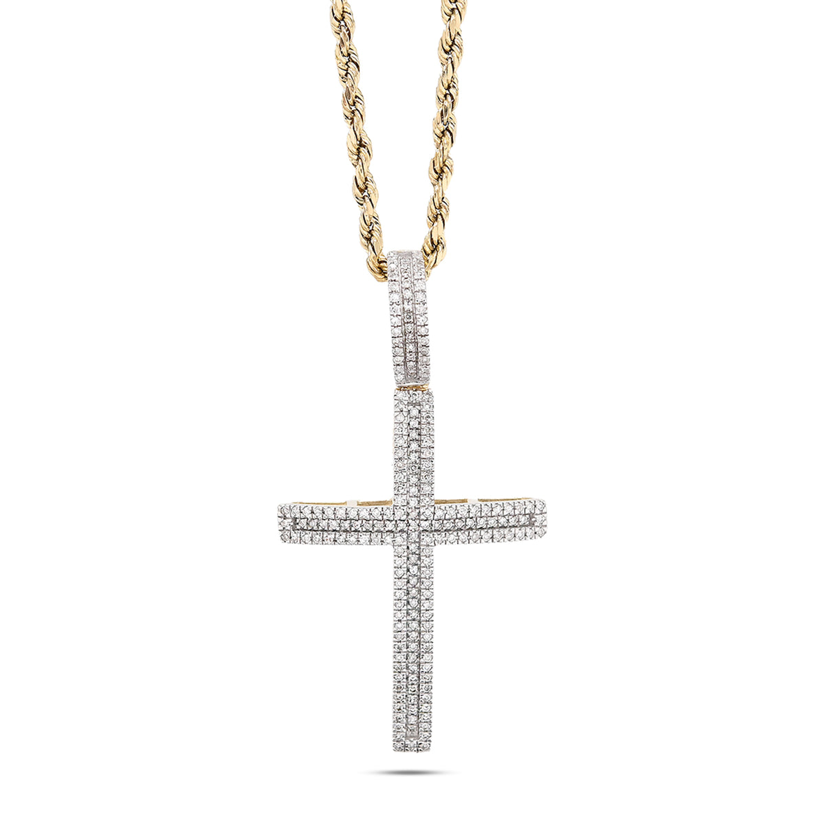 10k Yellow Gold 0.45 CTW Natural Diamond Religvious Cross Charm Pendant 4g Men Women