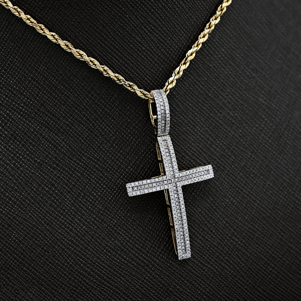 10k Yellow Gold 0.45 CTW Natural Diamond Religvious Cross Charm Pendant 4g Men Women
