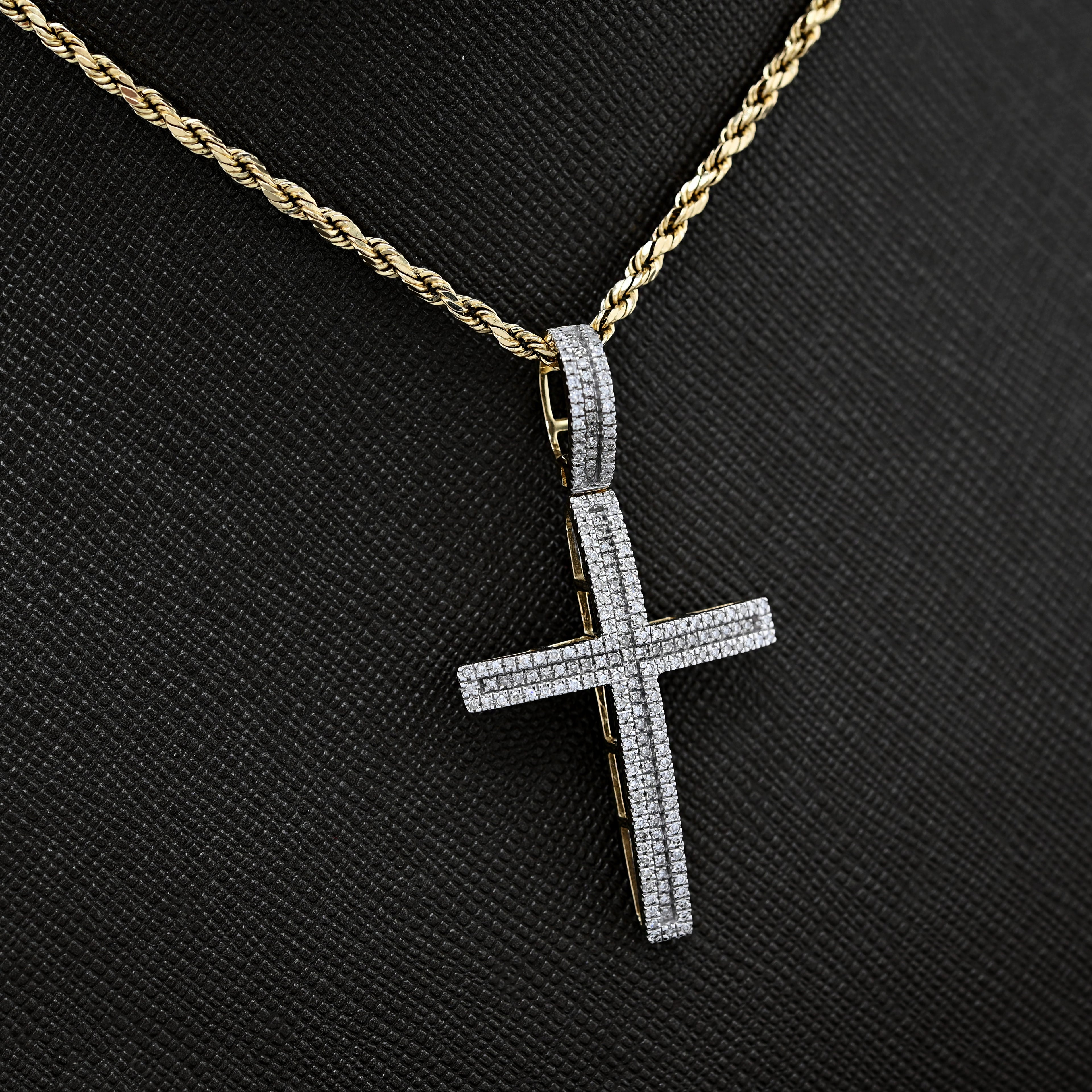 10k Yellow Gold 0.45 CTW Natural Diamond Religvious Cross Charm Pendant 4g Men Women