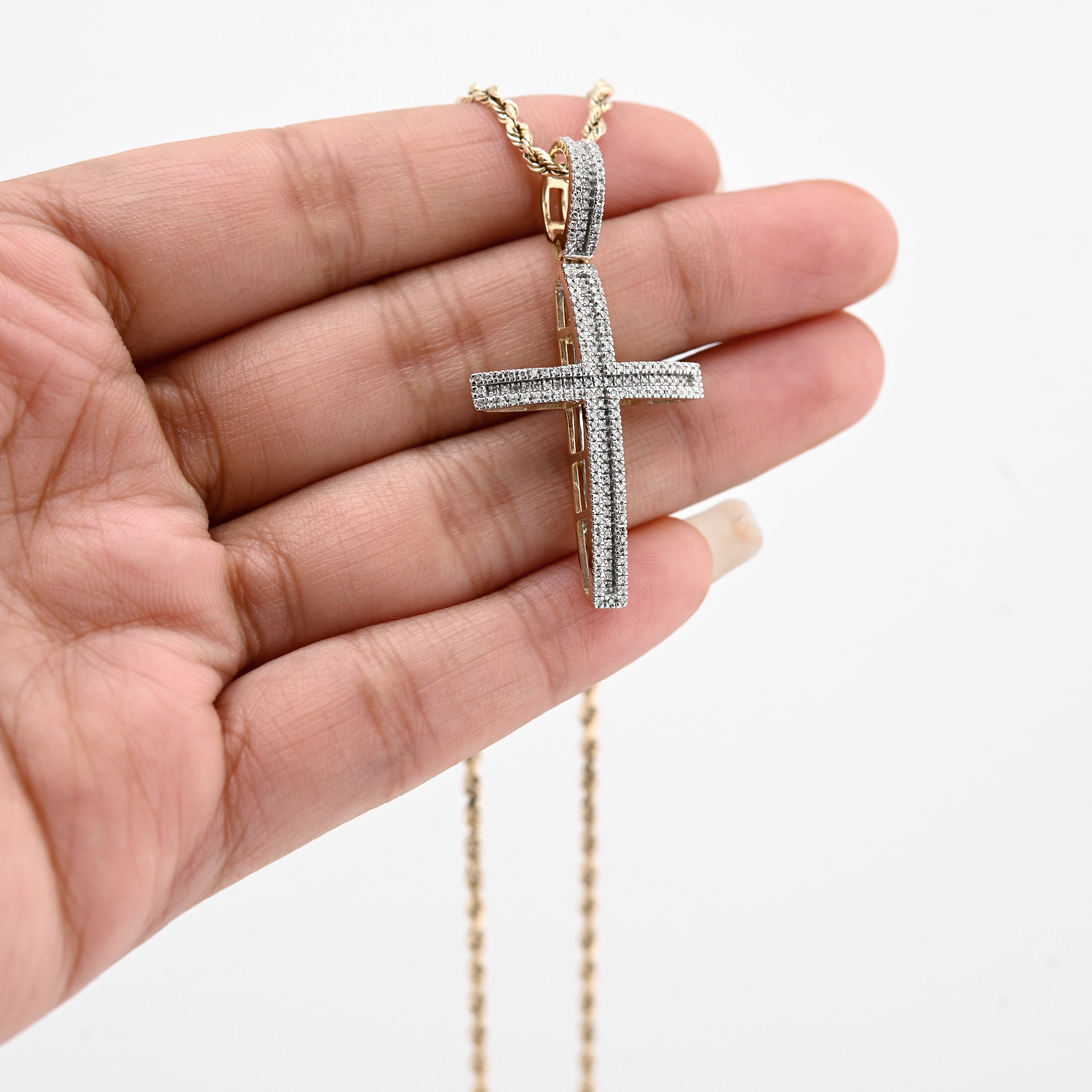 10k Yellow Gold 0.45 CTW Natural Diamond Religvious Cross Charm Pendant 4g Men Women