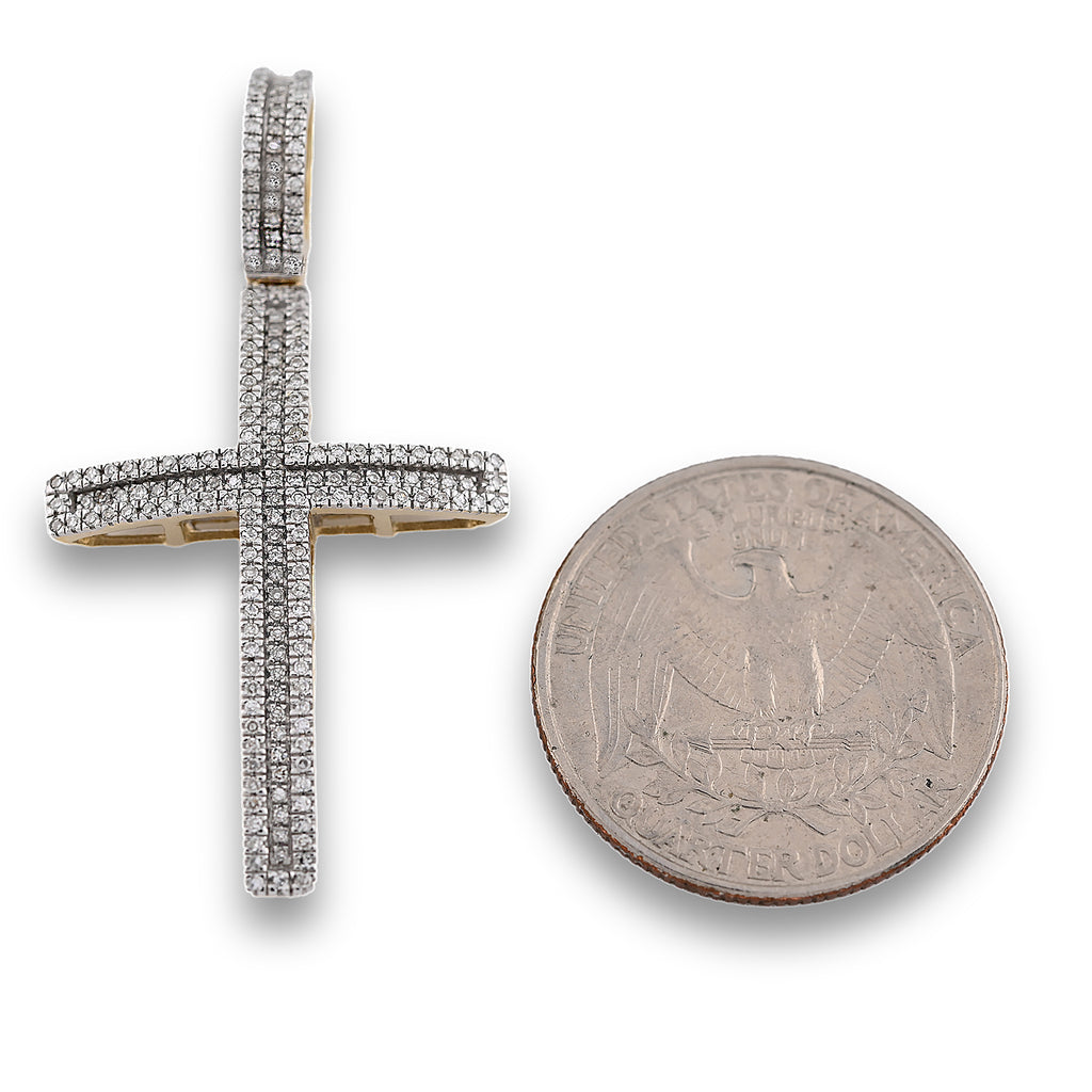 10k Yellow Gold 0.45 CTW Natural Diamond Religvious Cross Charm Pendant 4g Men Women