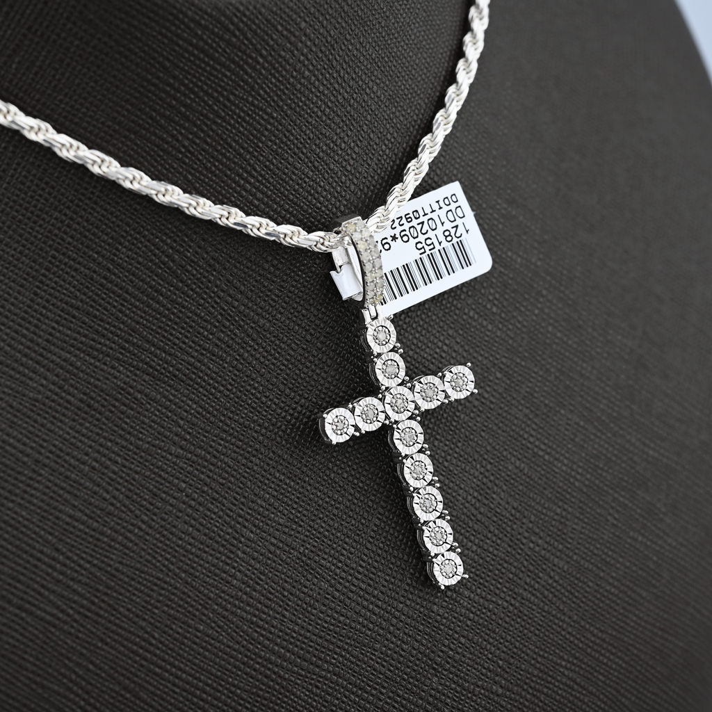 925 Natural Diamond 0.35CT Cross Pendant Men Women charm