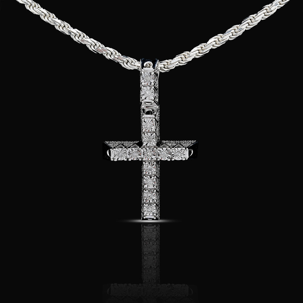925 Natural Diamond Cross Charm 0.42 ctw Pendant 3.8g 38mm