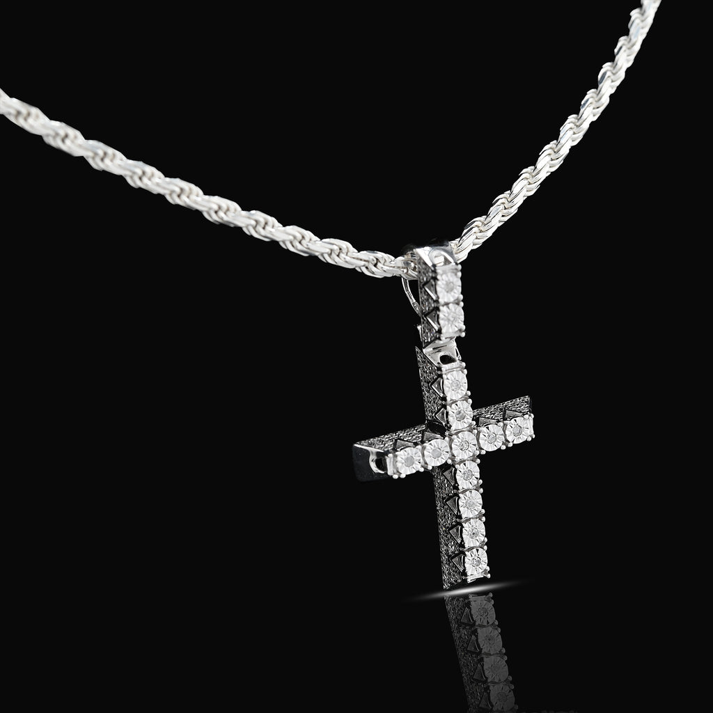 925 Natural Diamond Cross Charm 0.42 ctw Pendant 3.8g 38mm