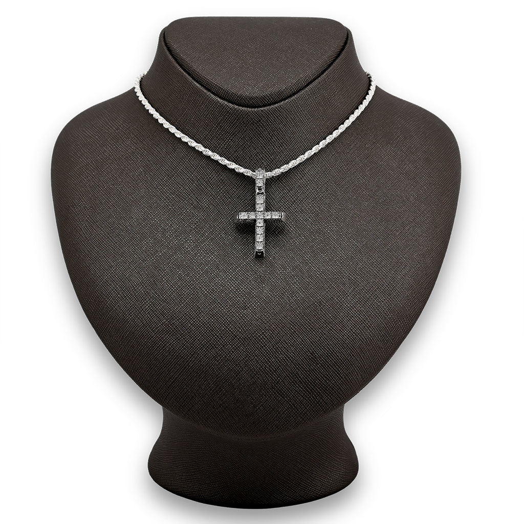 925 Natural Diamond Cross Charm 0.42 ctw Pendant 3.8g 38mm