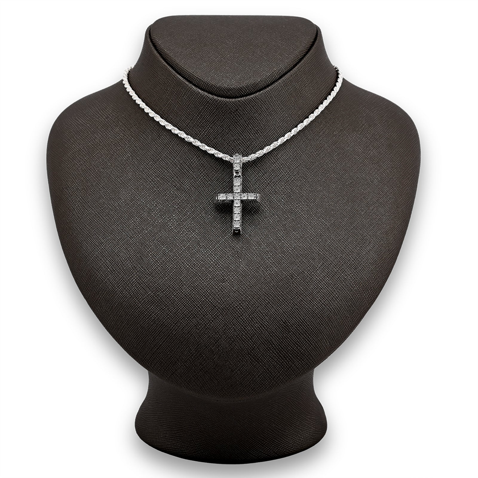 925 Natural Diamond Cross Charm 0.42 ctw Pendant 3.8g 38mm