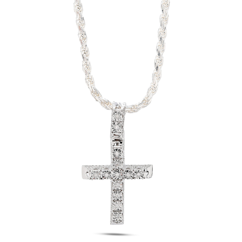 925 Natural Diamond Cross Charm 0.42 ctw Pendant 3.8g 38mm
