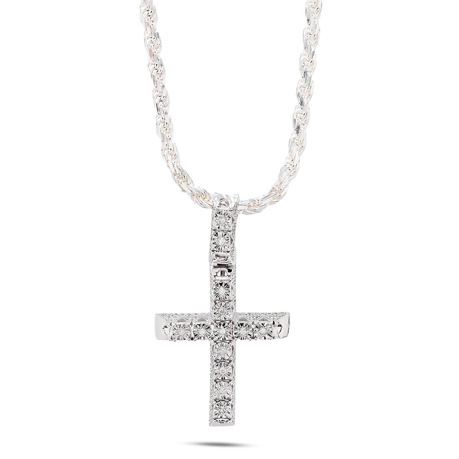 925 Natural Diamond Cross Charm 0.42 ctw Pendant 3.8g 38mm