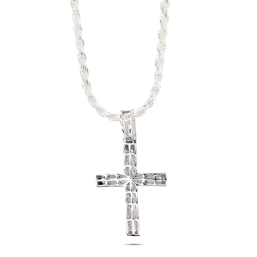 925 Natural Diamond Cross Charm 0.42 ctw Pendant 3.8g 38mm