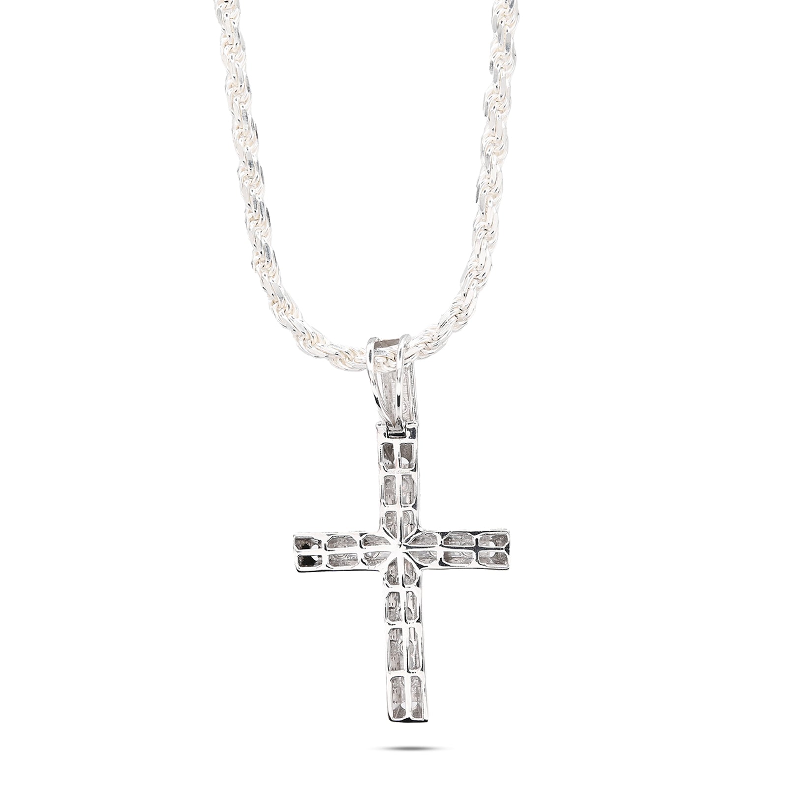 925 Natural Diamond Cross Charm 0.42 ctw Pendant 3.8g 38mm