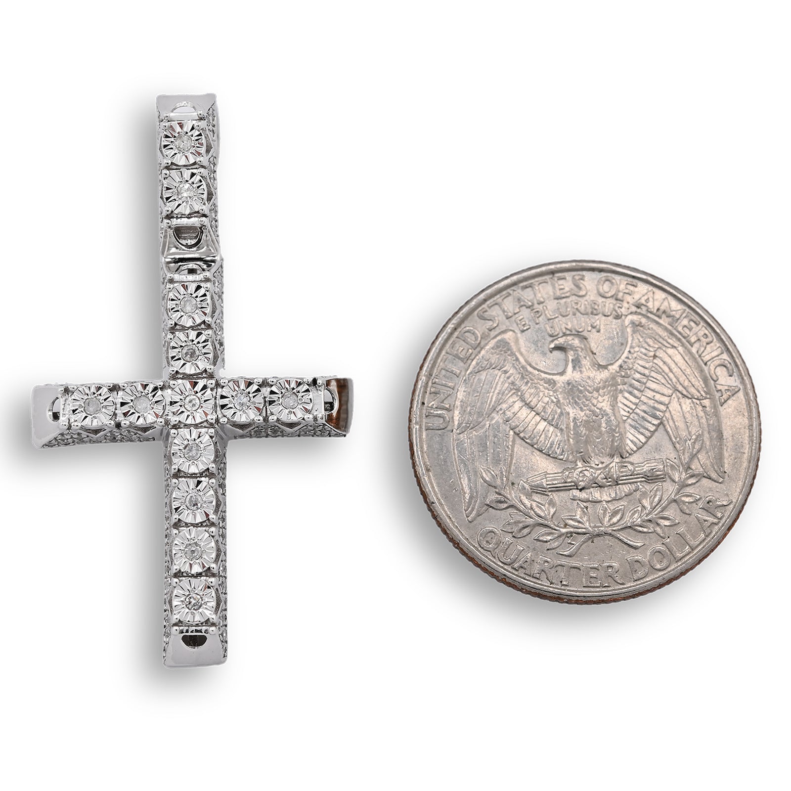 925 Natural Diamond Cross Charm 0.42 ctw Pendant 3.8g 38mm